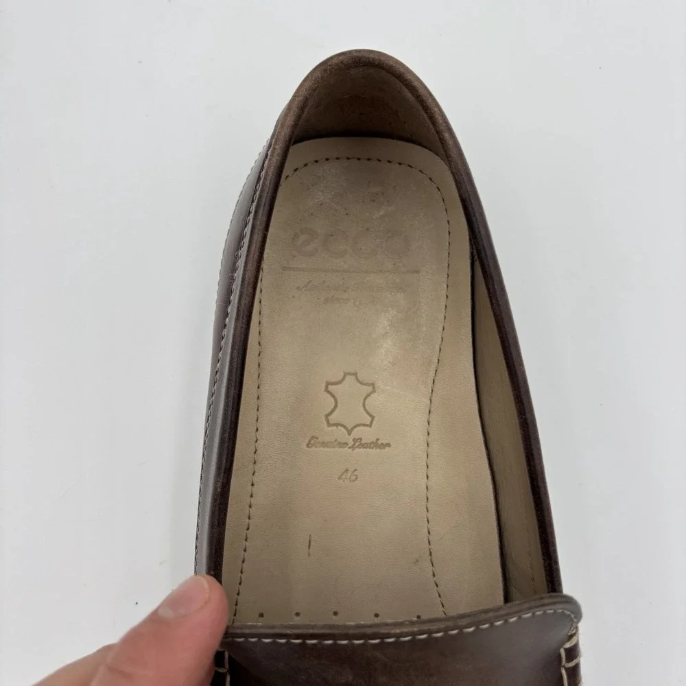 ECCO Coffee Brown Leather Classic Comfort Driving Loafer Mens EU‎ 46 US 12/12.5